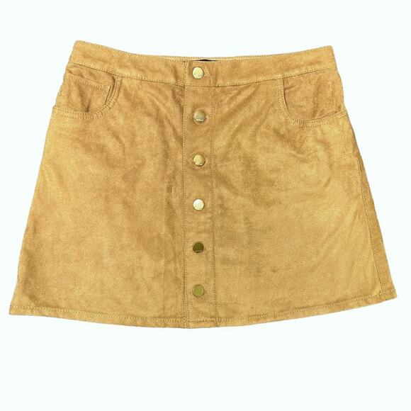 Express Jeans Tan Faux Suede Button Front Mini Skirt - Picture 1 of 5